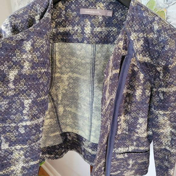 Sandwich Steel Blue and Cream Abstract Print Jacket EU 36/US 6 - Picture 8 of 16